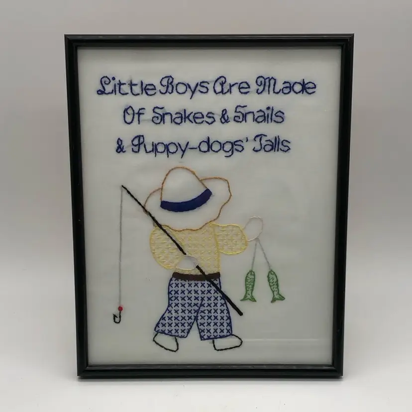 Little Boy Fishing Framed Stitchery