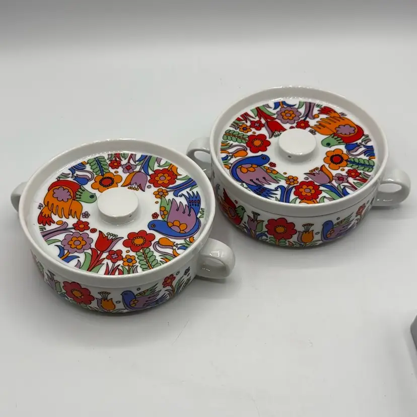 Pair Royal Crown Paradise Pattern Lidded Crocks