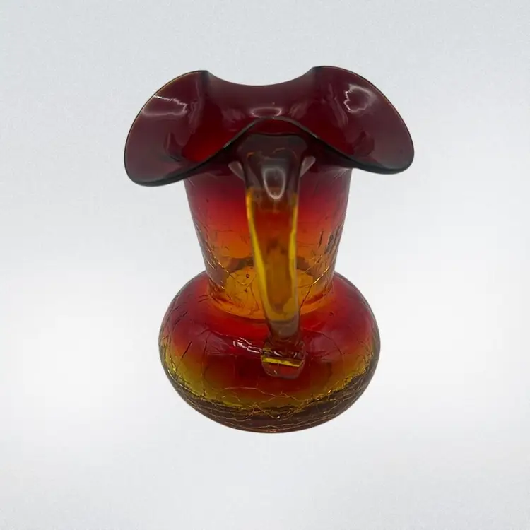 Vintage Kanawha Amberina Crackle Glass Pitcher, 4” Tall x 3.25” Wide