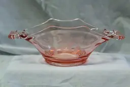 Pink Depression Glass Etched Straight Sided Handled Bowl 8" X 4"