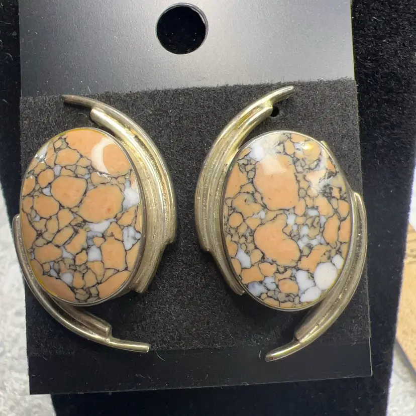 Brecciated Jasper Earrings Pierced , Mexico 925, 1”