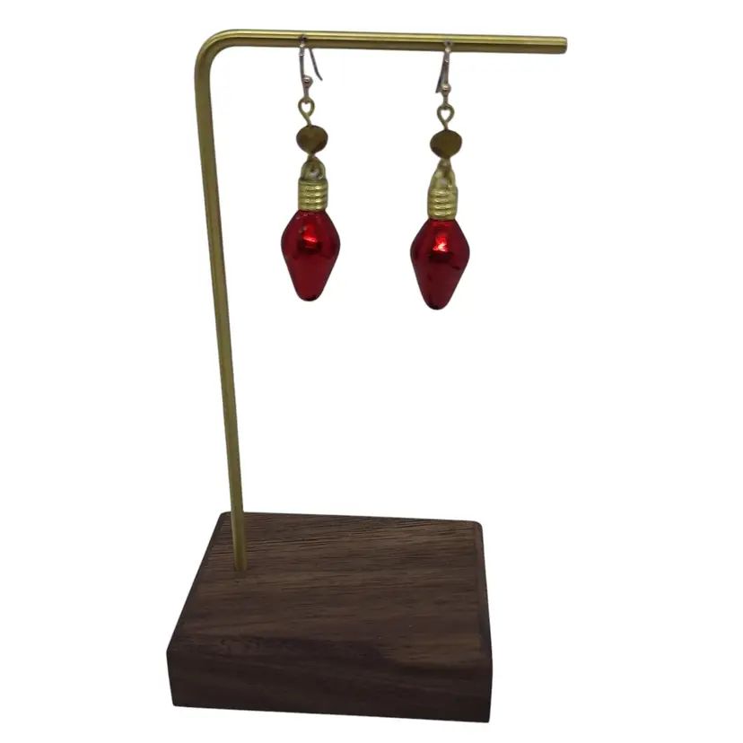 Christmas Ornament Earrings Red Christmas Light Bead Accent