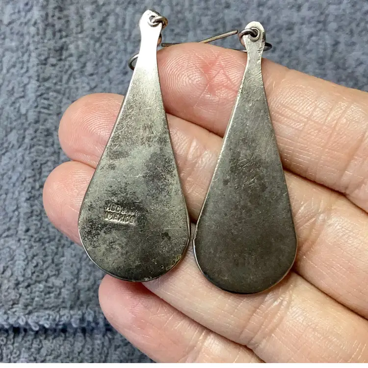 Vintage Alpaca Mexico Earrings Mother Of Pearl 2.5”