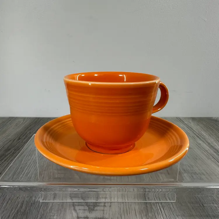 Fiestaware HLC Tangerine Orange Tea / Coffee Cup & Saucer 2005