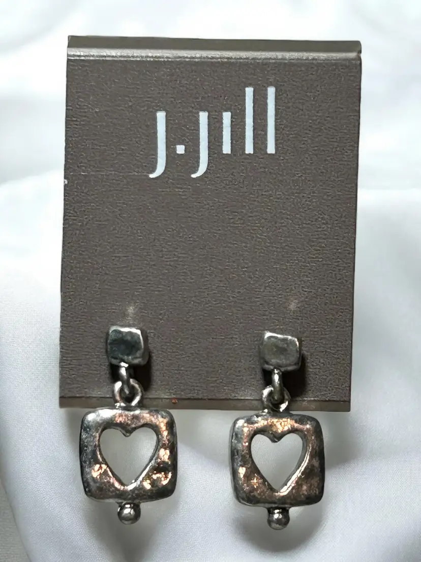 J. Jill Earrings Dangle Squares With Heart Cut-Outs New