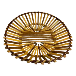 Vintage Boho Handmade Two Tone Bamboo Wood Slat Basket, 12.5" x 10.5"