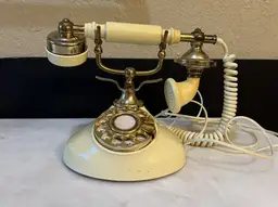 Vintage French Victorian Style Rotary Dial Telephone-Cream Made in Korea Pre-Own