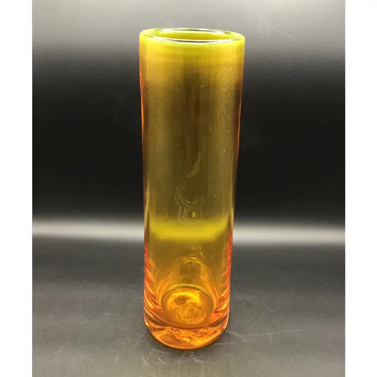 1721-Blenko Cylinder Vase Gold Orange Glows
