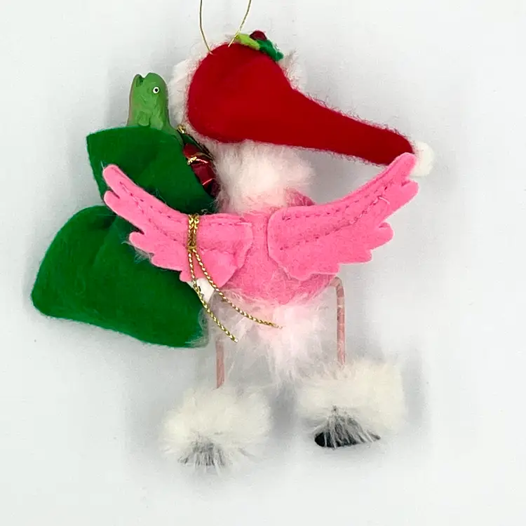 Annalee Pink Flamingo Santa Bag Christmas Ornament 2008