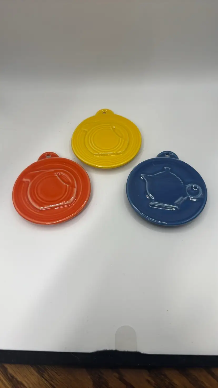 Fiesta Embossed Ornaments teapots Poppy Lapis & Daffodil Set of 3