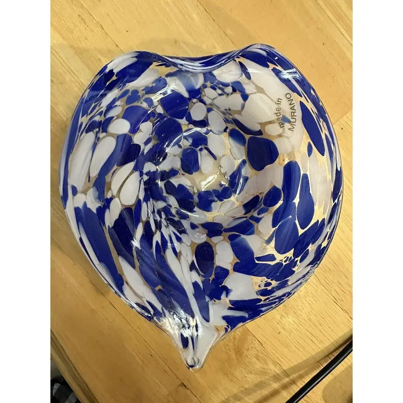 Blue and White Heart-Shaped Made in Murano Dish/Bowl 5.5 in X 2 in