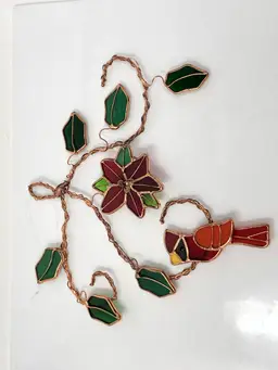 Copper Christmas Cardinal Art Glass Suncatcher