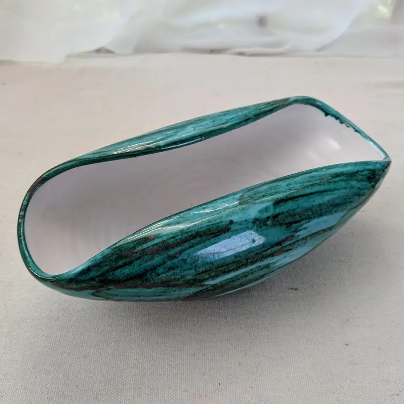 MCM Green Teal Folded Pottery Bowl Italy