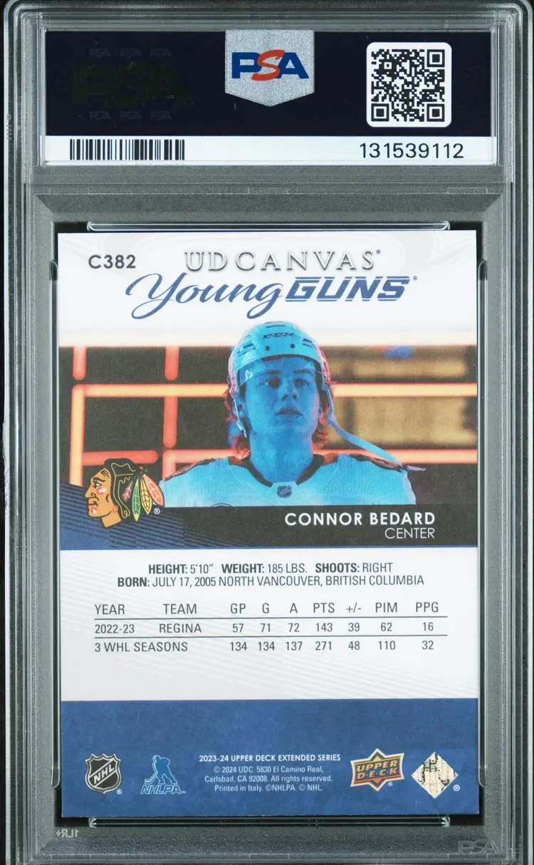 2023-24 Upper Deck Connor Bedard Canvas Young Guns Graded PSA 10 (Chicago Blackhawks)