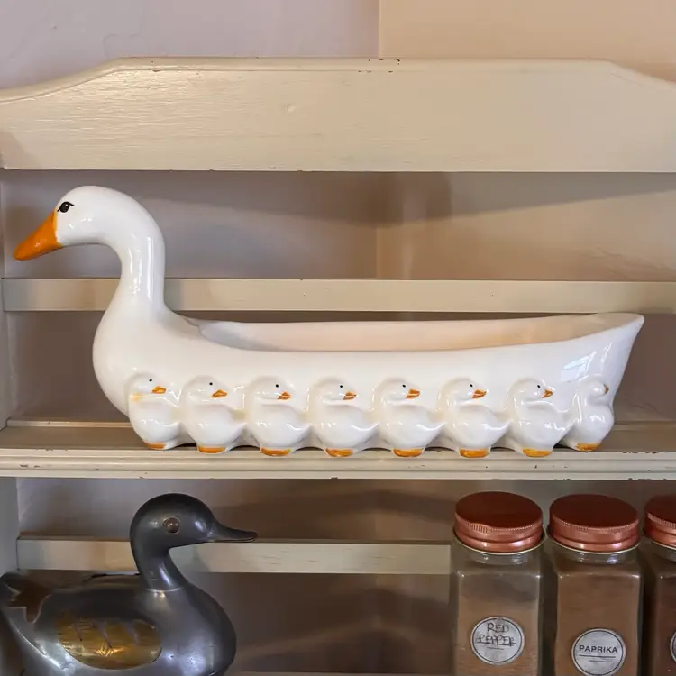 Vintage 1984 Studio Pottery Ceramic Duck & Ducklings Cracker Dish Tray