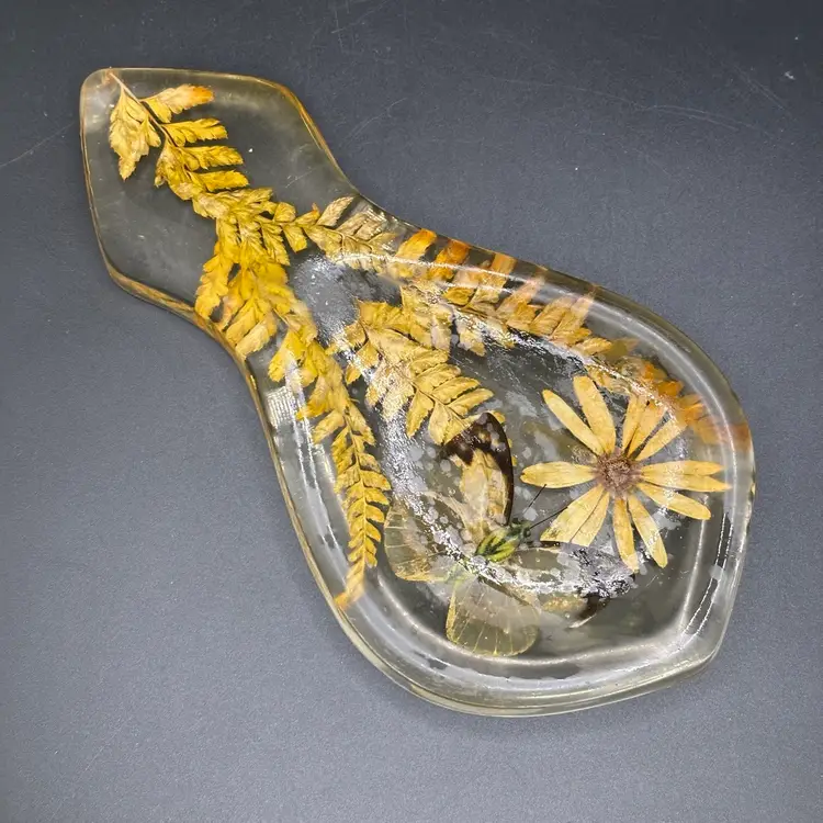 Vintage Lucite Butterfly & Dried Spoonrest 7.5”*