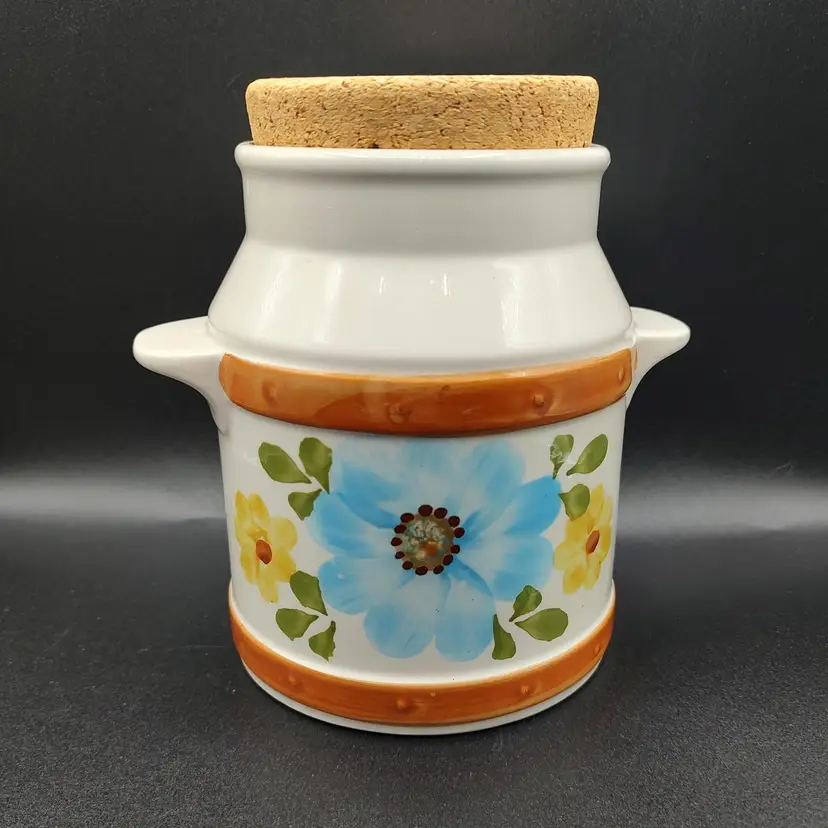 Vtg 1979 FTD Hand Painted Floral Ceramic Canister