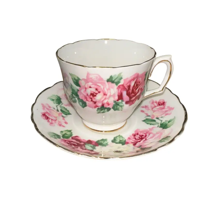 Crown Staffordshire Pink Rose Cup & Saucer