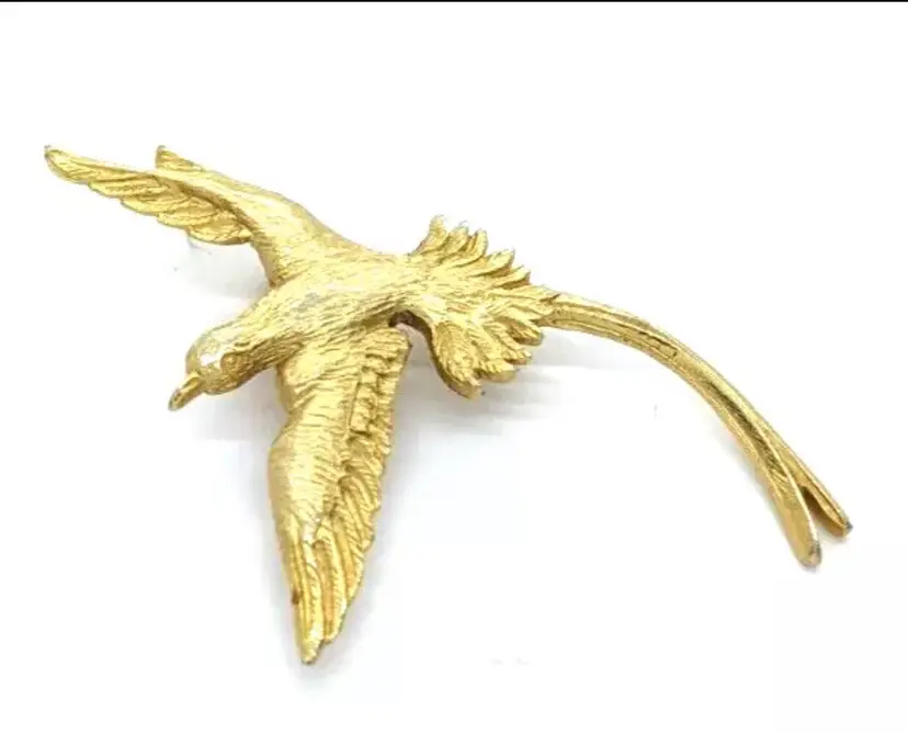 Vintage Signed Bird Brooch Gold Plated Fine AA Pewter Swallow Figural Pin