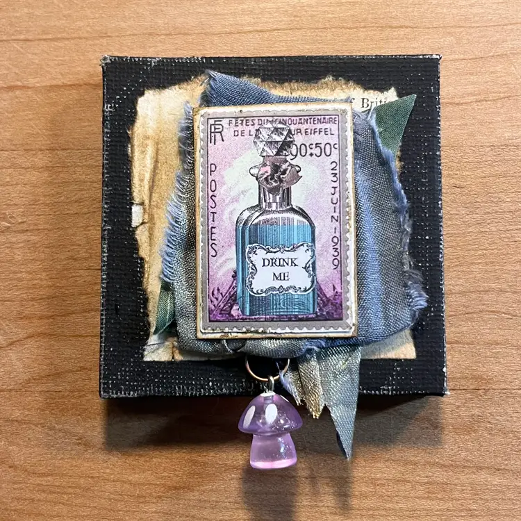 Original Mini Canvas Mixed Media Art Piece Alice In Wonderland Inspired "Drink me!" (handmade!)