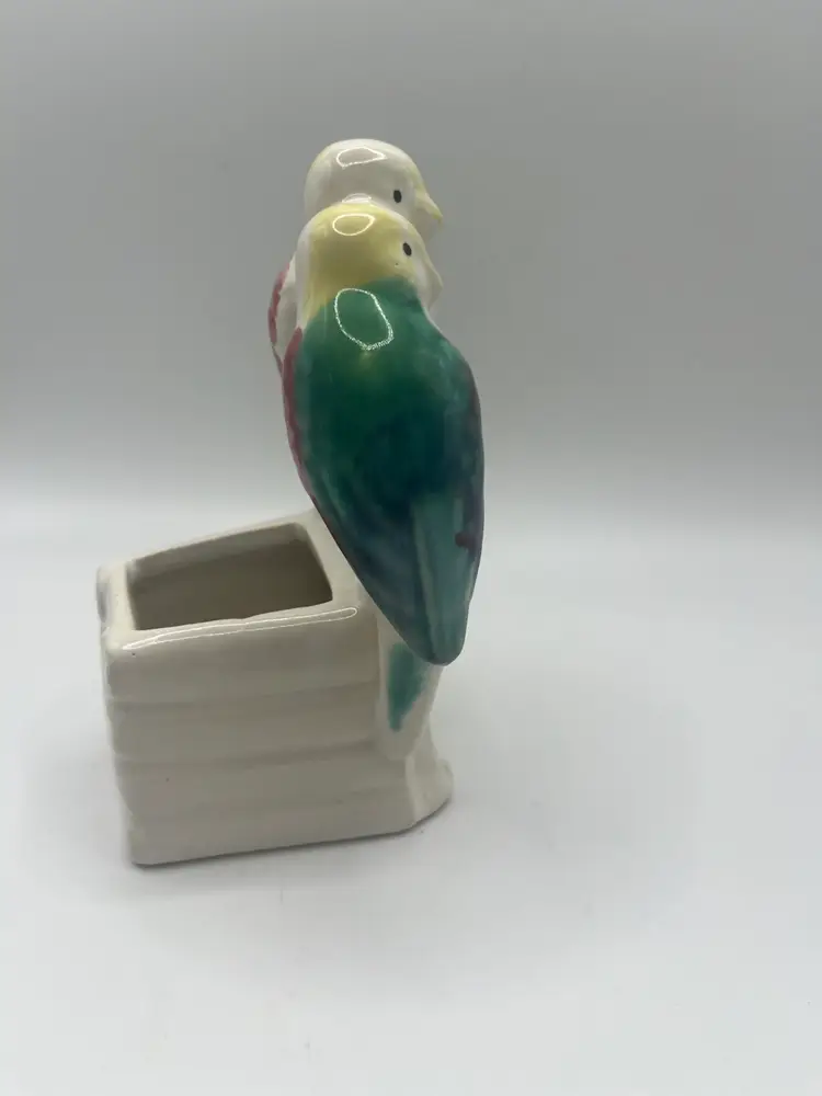 Vintage Morton Pottery Love Birds Parakeets Ceramic Planter