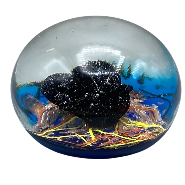 Ferro & Lazzarini Murano Paperweight Aventurine Face Colorful Signed