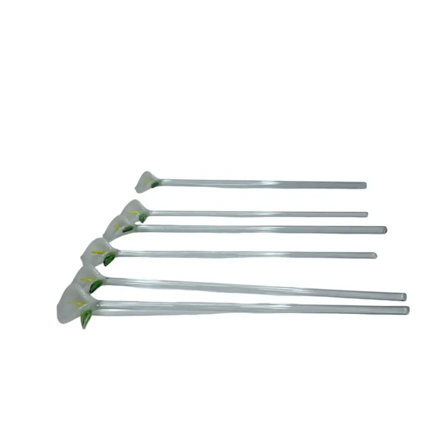 Set Of 6 Lily Glass Stir Sticks @8 1/2” Long