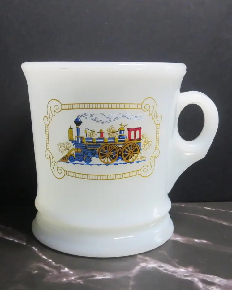 Vintage Avon Milk Glass Mug Steam Locomotive Design Model Railroaders
