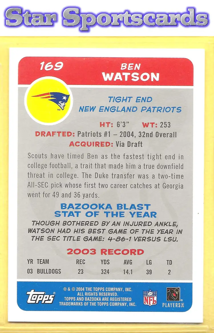 2004 Bazooka #169 Ben Watson RC New England Patriots Rookie
