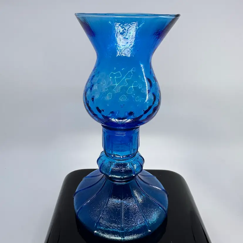 Vtg 60s Italy Empoli Glass Hurricane Fairy Lamp Blue 9”
