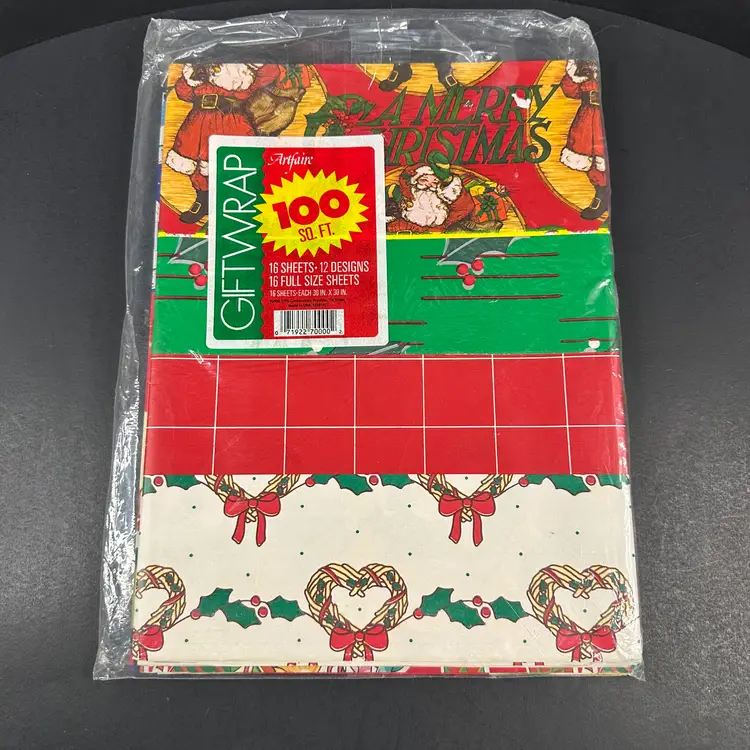 Artfaire Christmas Flat Wrapping Paper 100 sq feet, 16 30x30 sheets, 12 Designs