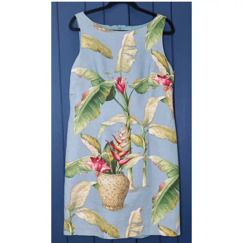 Vintage Light Blue Floral Sleeveless Dress Large Tropical Art To Wear Boho