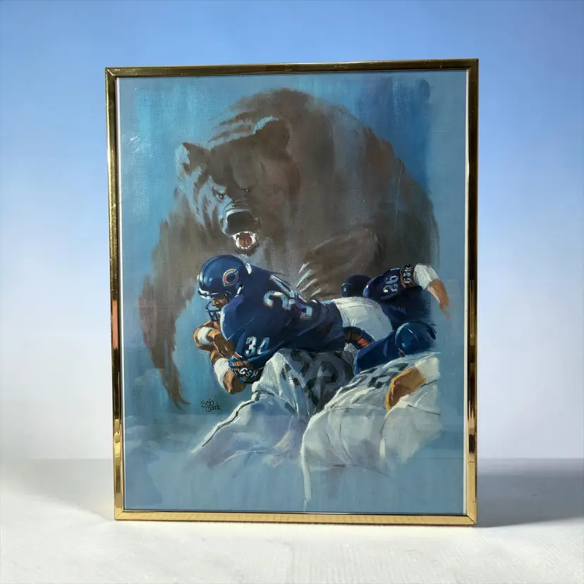 Framed Walter Payton Art Poster Print Bob Clark '85 Chicago Bears NFL 20" X 16"