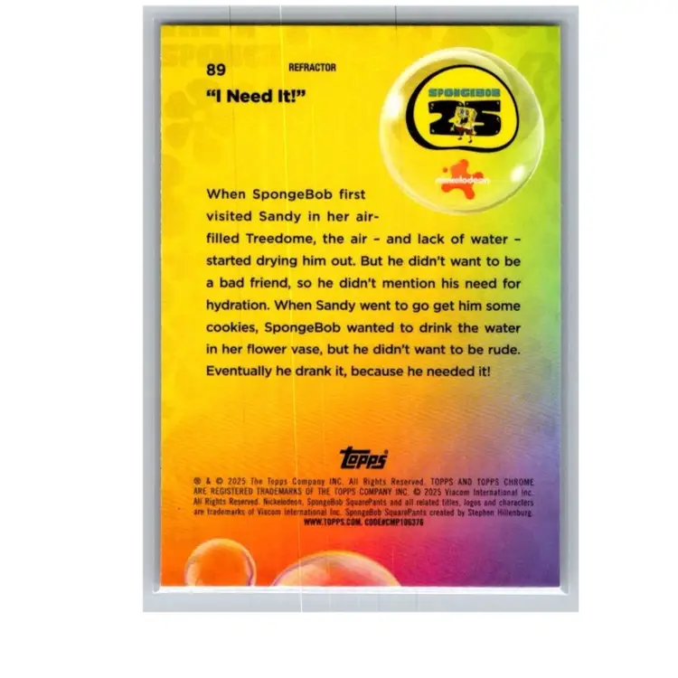 I need It 2025 Topps Chrome Spongebob Refractor #89