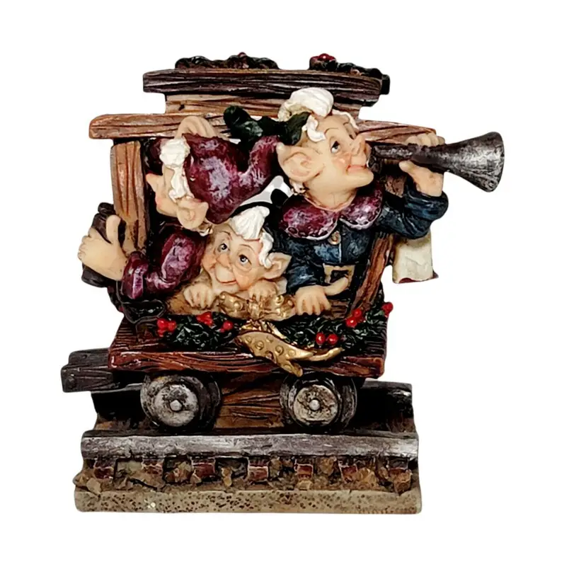 Vintage Pixies Elf Sticking Their Heads Out of Train Christmas Decoration READ