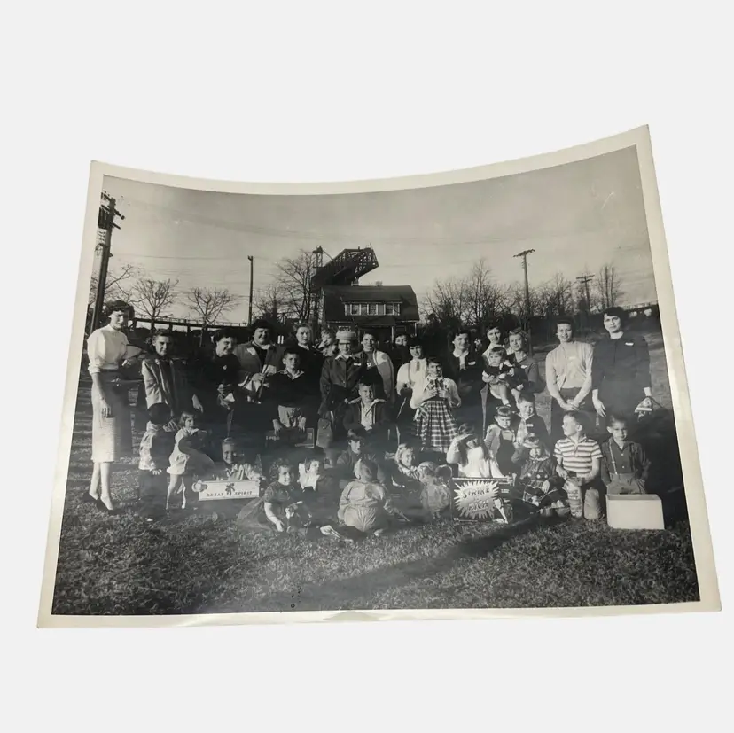 Vintage 1950s Black & White Photo Mothers with Children Holding Toys 8x10