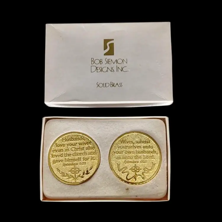 Vintage Brass Coin Tokens Husband Wife Bible Verses Bob Siemon Designs