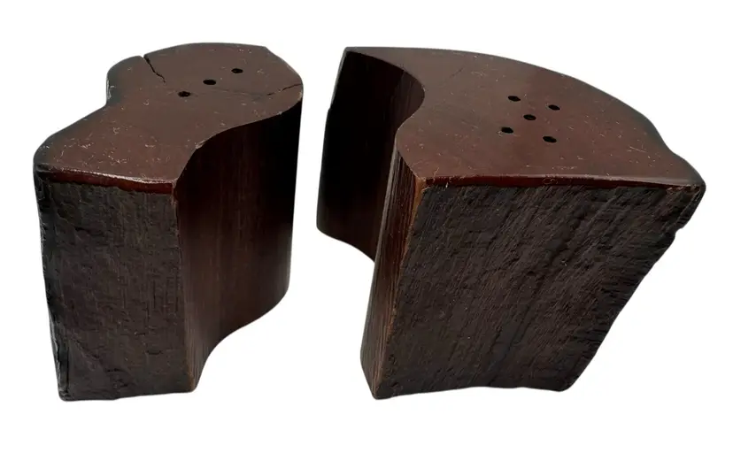 Vintage Carved Wood Log Salt and Pepper Shaker Set Live Edge Rustic Cabin 2.75”