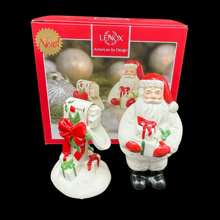 Lenox Countdown ‘Till Christmas Salt and Pepper Set Santa with Mailbox Holiday