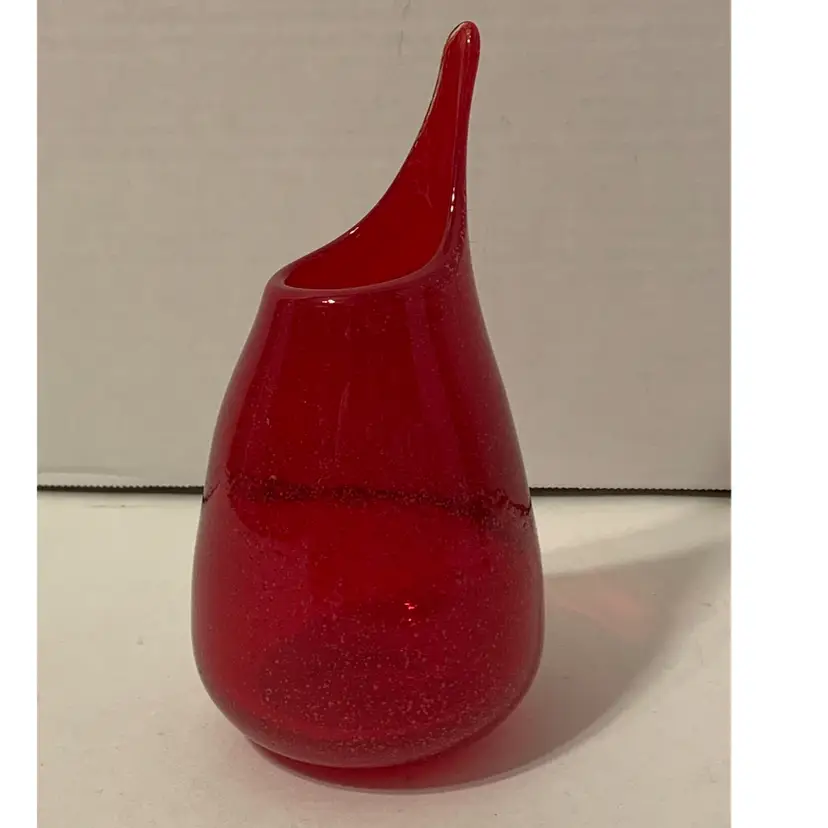 VTG Red Art Glass Seed Bubble Teardrop Vase 