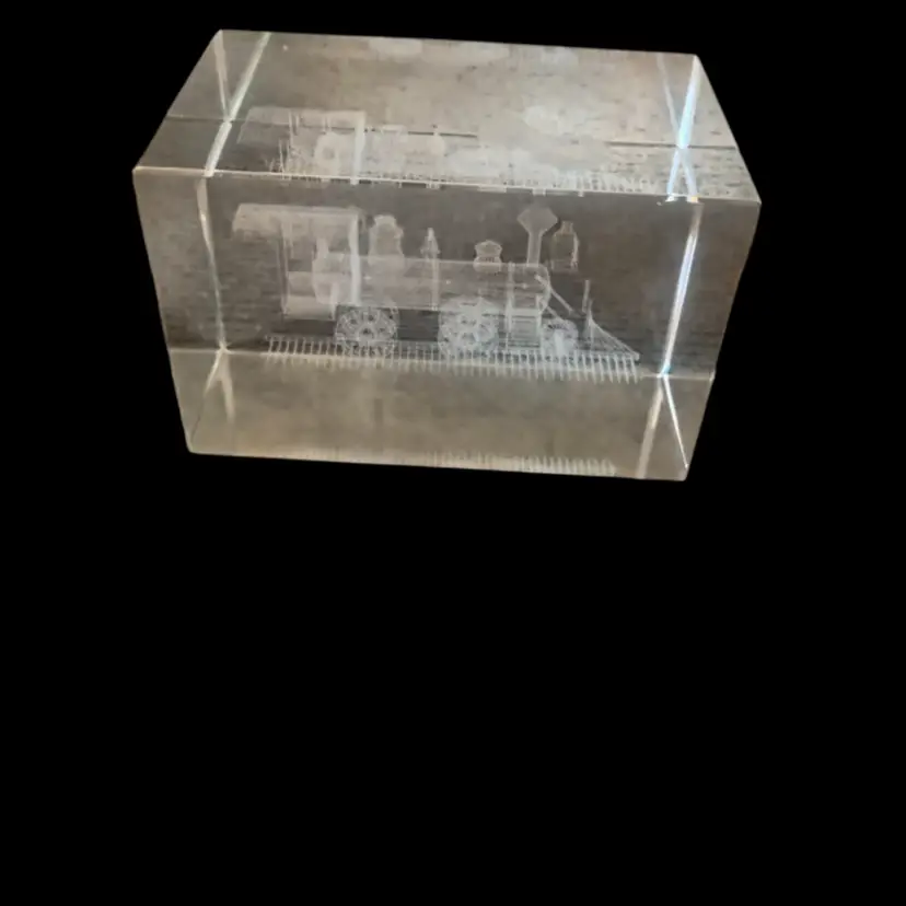 Crystal Laser Etched Train Paperweight 3 X 1 7/8 X 1 7/8 Inches.