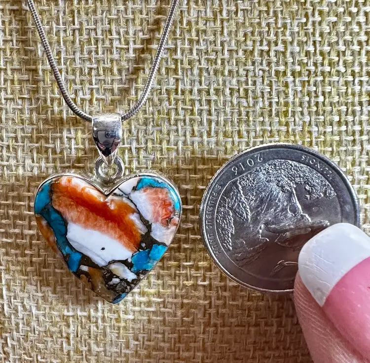 Sterling Silver 925 Copper Dahlia Turquoise & Spiny Oyster Pendant & 20 inch Necklace