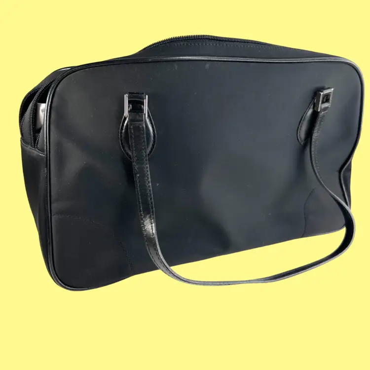 13” Ann Taylor Black Shoulder Bag or Small Tote Purse. Two Zippered Sections. Expandable.