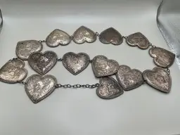 Vintage Sterling 14 Heart Concho Belt 37 Inches Long Stamped 208 g