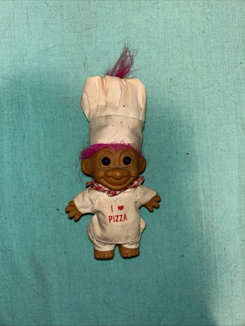 Vintage I LOVE PIZZA - 5" Russ Troll  Doll Red Hair Hat Clothing