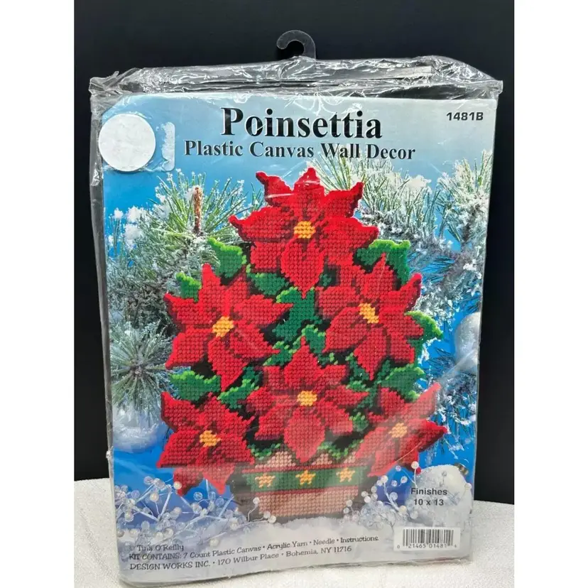 Vintage Poinsettia Design Works Plastic Canvas Wall Decor Kit ~ New & Sealed