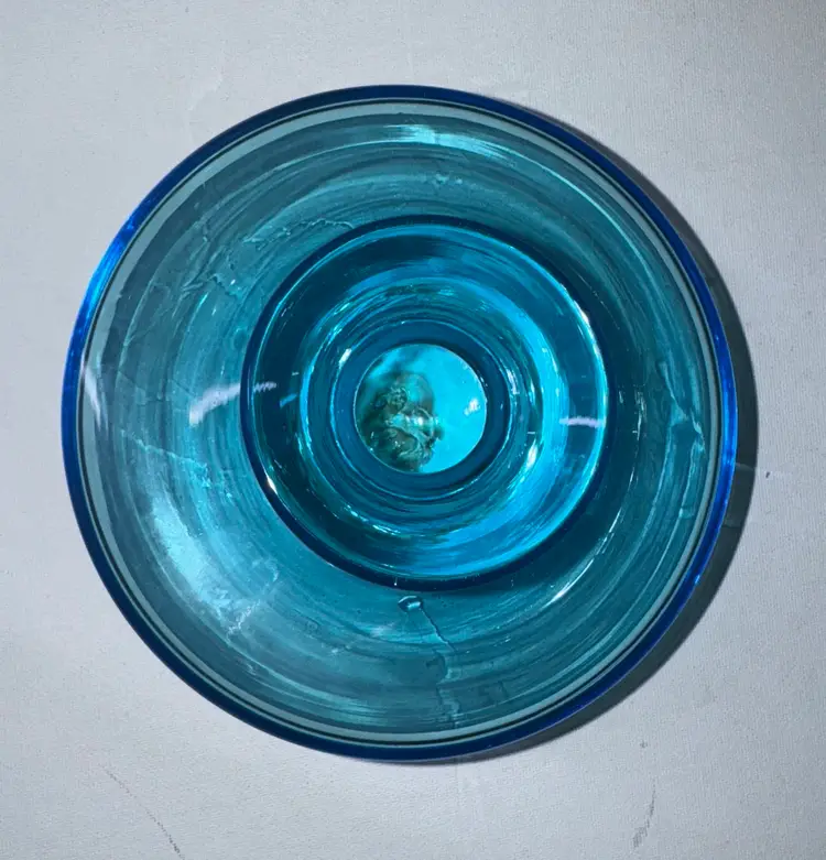 BLENKO ART GLASS SPITTOON VASE #6614 TURQUOISE JOEL MYERS 1960s 5” tall