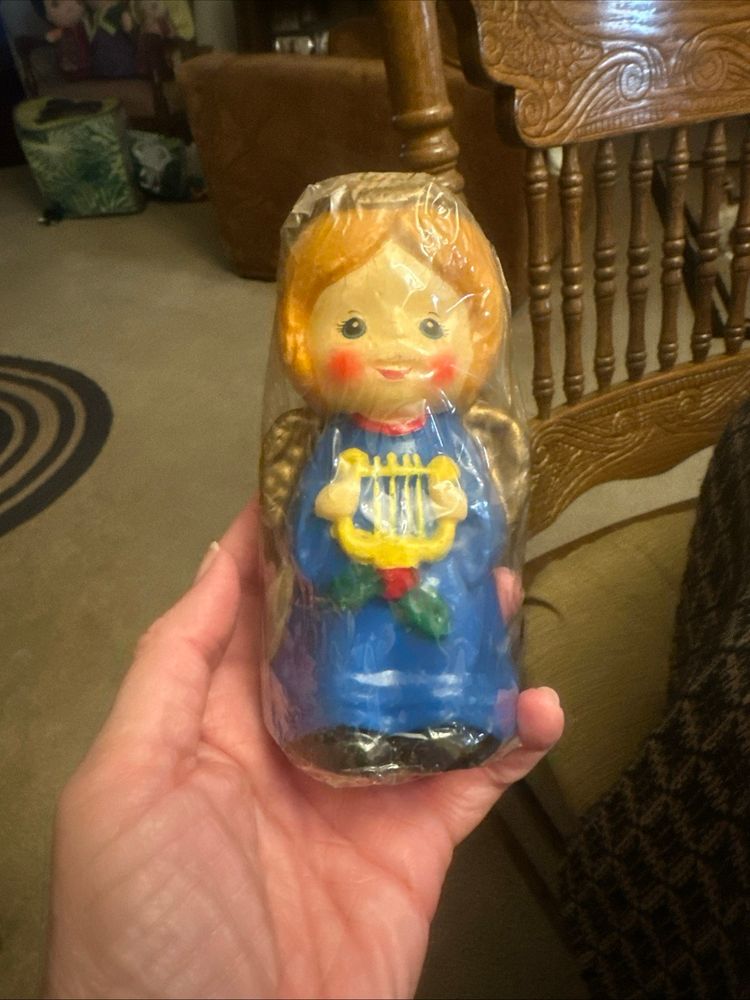 Vintage  Christmas Candle Angel With Harp