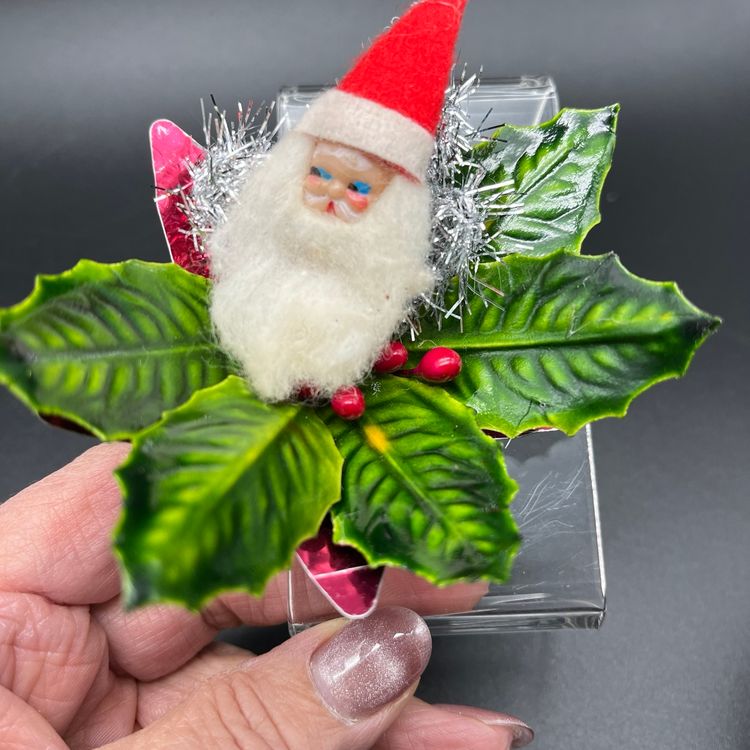 Reflector Ornament Vintage Cotton Beard Santa - Clip On - Upcycled Handmade by Me