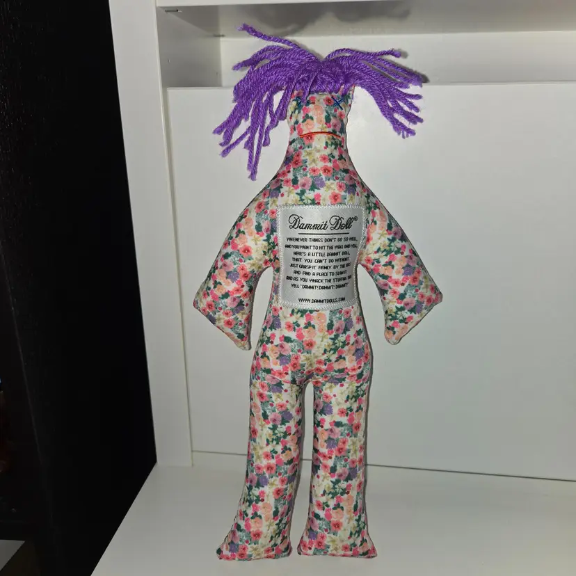 Stuffed Plush DAMMIT DOLL floral Stress Relief 12" purple Hair Whack It Slam